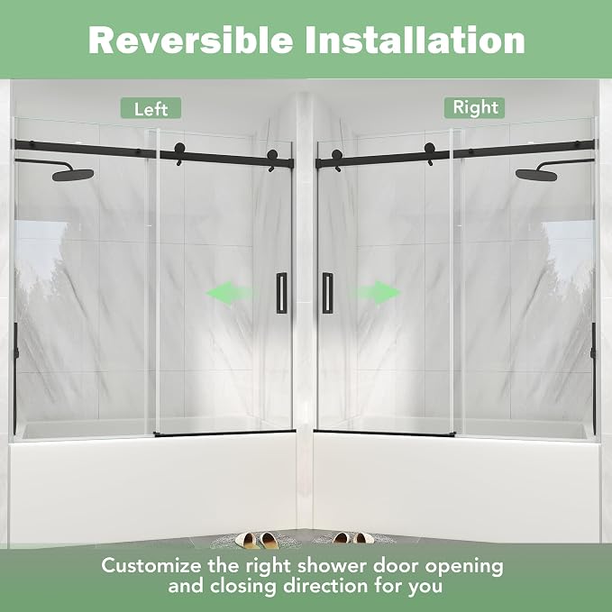 KPUY Frameless Sliding Bathtub Door, 55-60" W x 60" H Tub Shower Door, 1/4" - Image 9