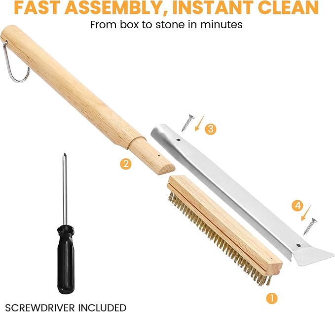 21'' Pizza Brush with Stainless Steel Stone Scraper - Image 5