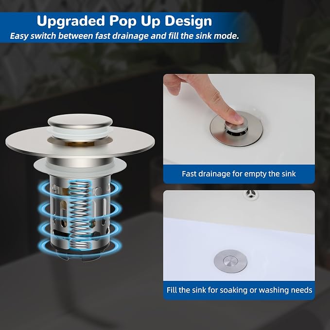 Hibbent 3 Pack 3 in 1 Bathroom Sink Drain Strainer, Universal Pop Up Stopper - Image 6