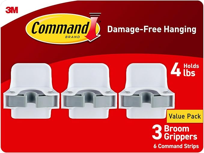 Command Broom Grippers, 3 Hangers and 6 Strips, Damage-Free Mop and Broom by Command