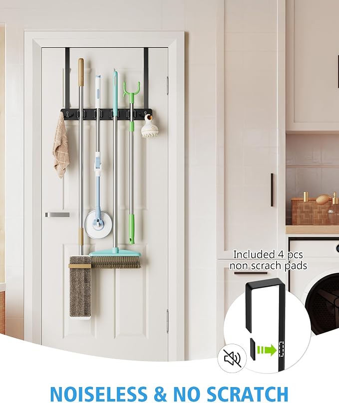 Over the Door Broom Holder, Mop and Broom Holder Door Mount, Hanging Organizer - Image 7