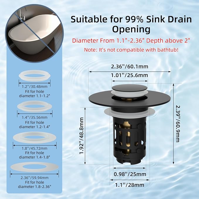 Hibbent Upgraded 3 in 1 Bathroom Sink Drain Strainer, Universal Pop Up Stopper - Image 7