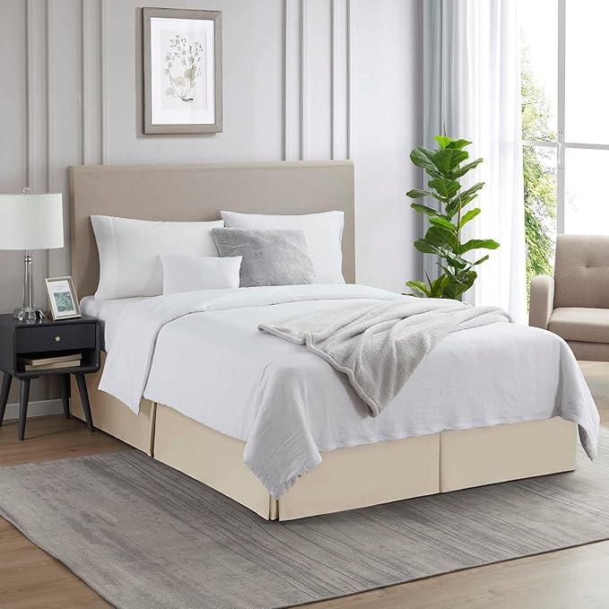 Nestl Cream Twin Bed Skirt - Twin Size 14 Inch Drop - Brushed Microfiber Hotel Quality Pleated Bed Skirt - Shrinkage & Fade Resistant