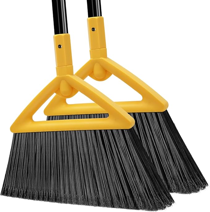 Heavy Duty Broom Outdoor and Indoor, 2 Pack Upgraded Commercial Angle Brooms by PUTNATRUE