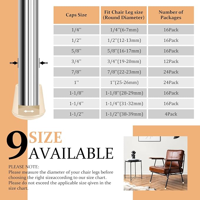 1-1/8" Round Rubber Chair Leg Tips Caps, Chair Leg Floor Protectors, Non-Slip - Image 6