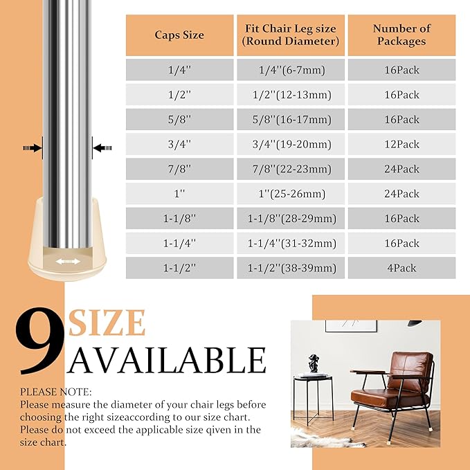 1/4" Round Rubber Furniture Leg Tips Caps, 16 Pack White Extra Small Furniture - Image 6
