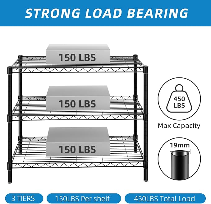 3-Shelf Adjustable Metal Shelf Wire Shelving Unit Storage Rack Display Shelf - Image 4