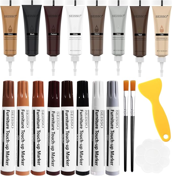 Wood Furniture Repair Kit- 8 Colors Wood Fillers and Touch Up Markers, New by SEISSO