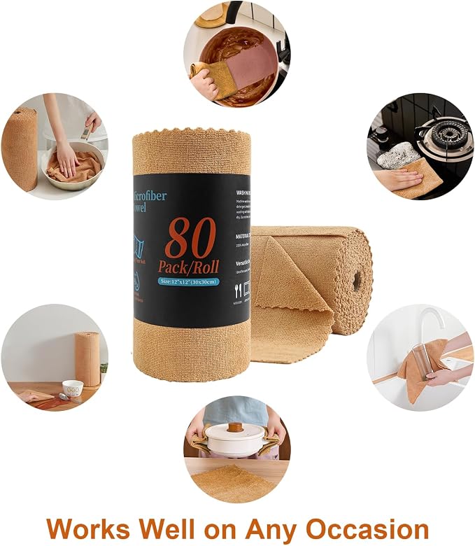 80 Pack Microfiber Cleaning Cloth Roll, Lint Free Rags & Tear Away Reusable - Image 7