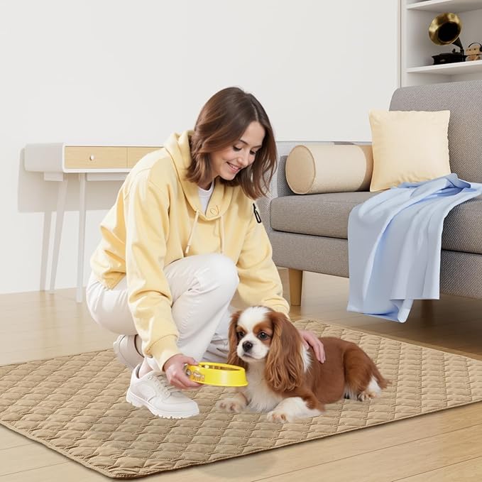 Smiry Waterproof Dog Bed Cover Blanket, Soft Reversible Pet Blanket, Washable Leakproof Cats Dogs Couch Cover for Sofa, Couch, Furniture, Plaid (82x120 Inch, Camel/Beige)