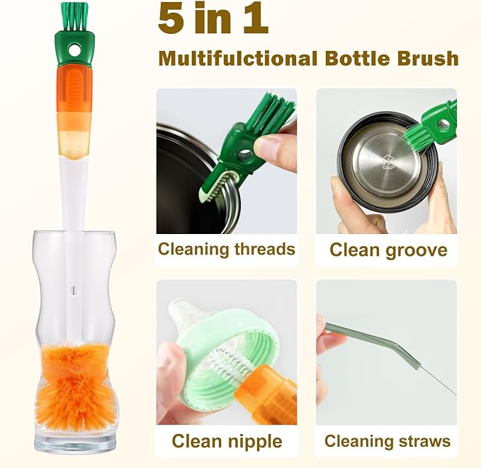 XYFuuee 5 Pack Dish Bottle Brush Set - Image 2