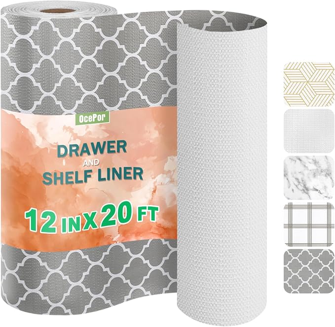 OcePor Non-Adhesive Drawer and Shelf Liner 12IN x 20FT，Non Slip Cabinet and by OcePor