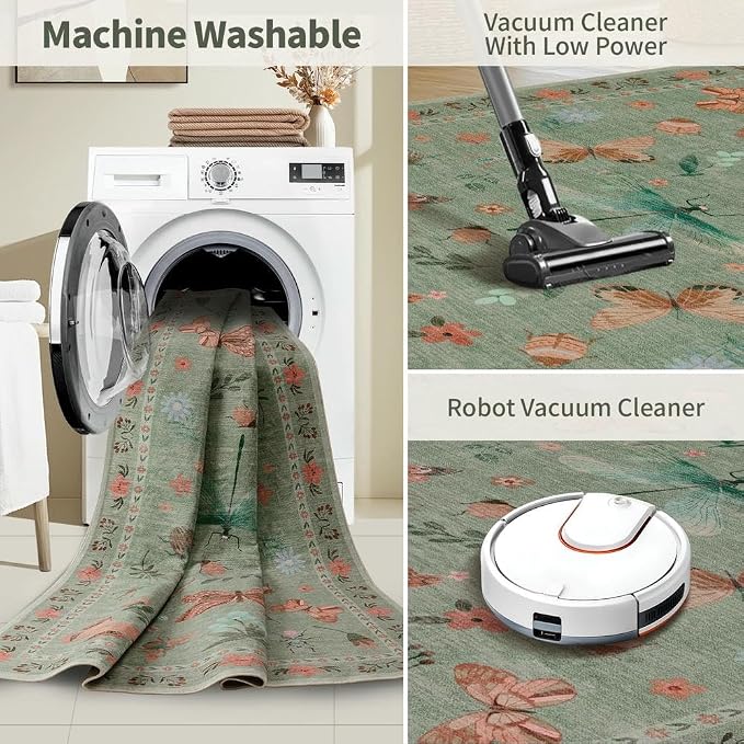 2x6 Floral Runner Rug, Washable Runners - Image 5