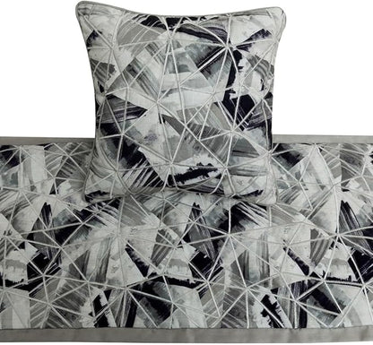 The HomeCentric King/Queen/Twin Grey Decorative Queen 74"x18" Bed Runner with Pillow Cover, Print & Embroidery Bed Scarf on Cotton Fabric - Grey Angular