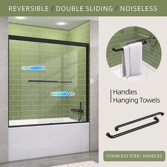 GETPRO Tub Shower Door Sliding 50-54 in. W x 58 in. H Semi-Frameless Bypass - Image 2