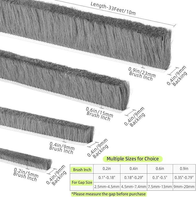Strong Adhesive Brush Weather Stripping, 0.2in Thick x 0.4in x 33FT, Winter - Image 2