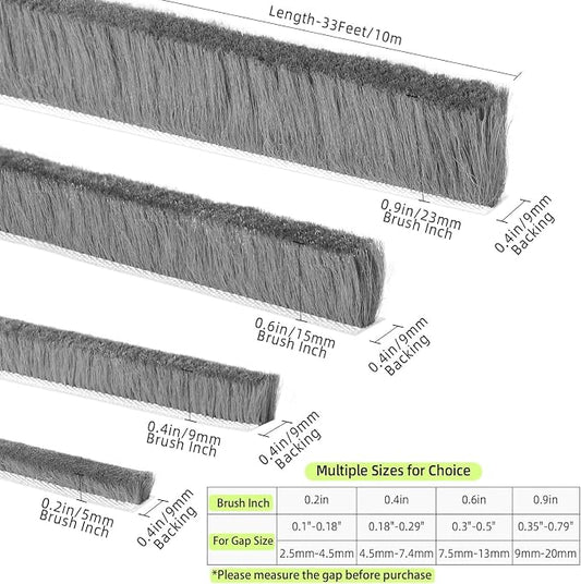 Strong Adhesive Brush Weather Stripping, 0.2in Thick x 0.4in x 33FT, Winter - Image 2