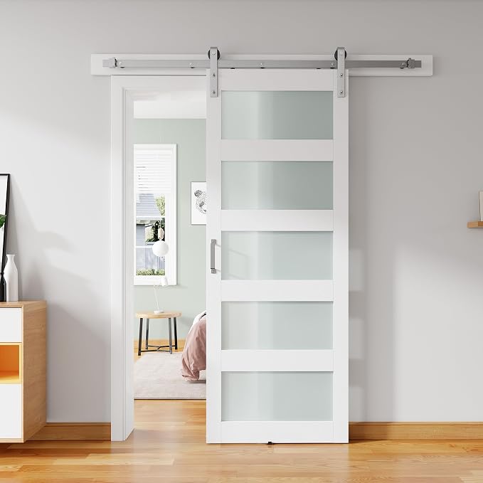 32'' x 84'' Glass Barn Door and 6 Ft Brushed Nickel Hardware Kit Included by ALAMEDADT
