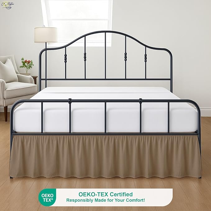 Cottington Lane Ruffled Bed Skirt King Size with Split Corner, Brushed Microfiber Hotel Quality Taupe Dust Ruffle, 15 Inch Drop Gathered Bedskirt, Soft and Stylish, Shrinkage and Fade Resistant