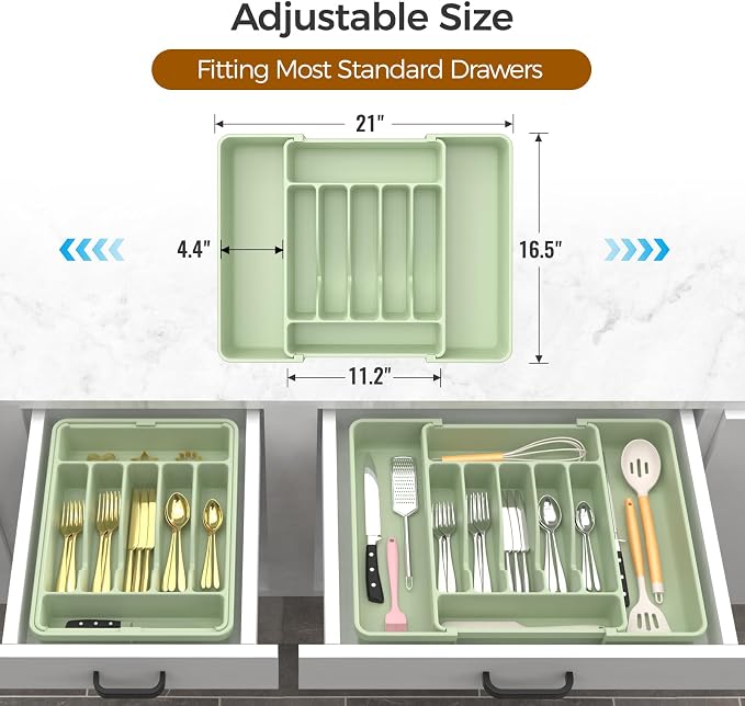 Extra Large Expandable Silverware Organizer, BPA-Free Food-Safe Cutlery - Image 3