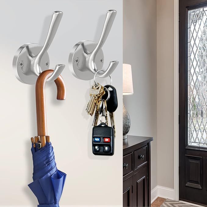 Brushed Nickel Wall Hooks, 6 Pack Coat Robe Hook Heavy Duty Metal Double Bath - Image 4