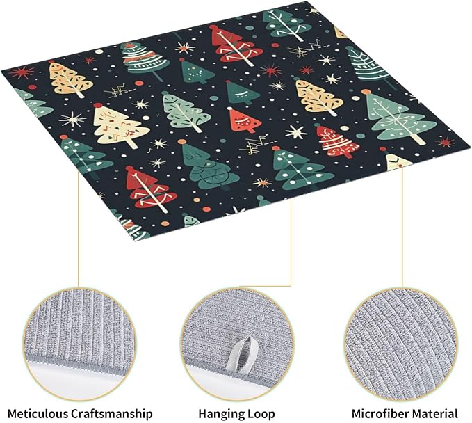 Cute Christmas trees Dish Drying Mat 16x18 inches Microfiber Absorbent Fast Dry - Image 3