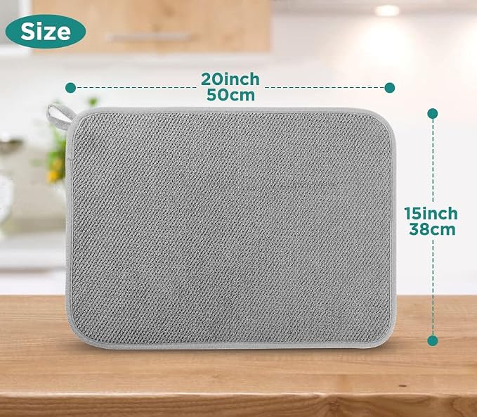 Microfiber Dish Drying Mat, Super Absorbent Kitchen Dish Drying Pad, Reversible - Image 2
