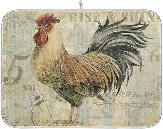 Farmhouse Rooster Dish Drying Mat 18 x 24 Inch by Sweetshow