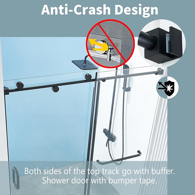 56-60" W x 76" H Frameless Sliding Shower Door, Frameless Shower Door, Shower - Image 6