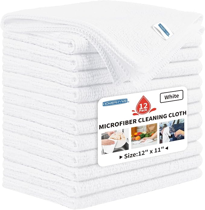 HOMERHYME Microfiber Cleaning Cloth, 12 Pack White Cleaning Rags, Reusable by HOMERHYME