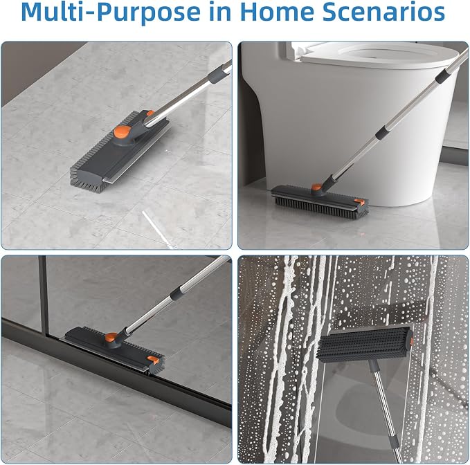Scrub Brush with Long Handle, Floor Scrub Brush Squeegee Broom - Image 5
