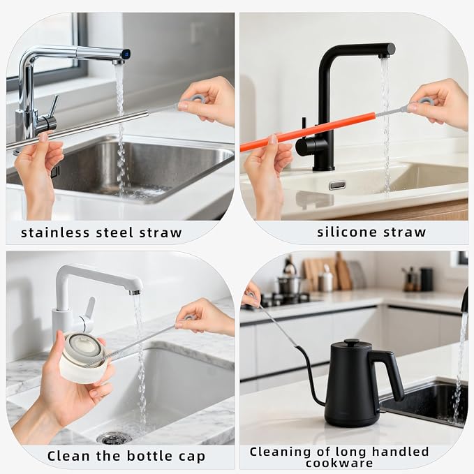 Silicone Straw Cleaner Brush, 4-Piece Reusable Straw Brush Set - Image 7