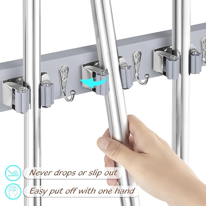Gray Mop Broom Holder Wall Mount - Image 2