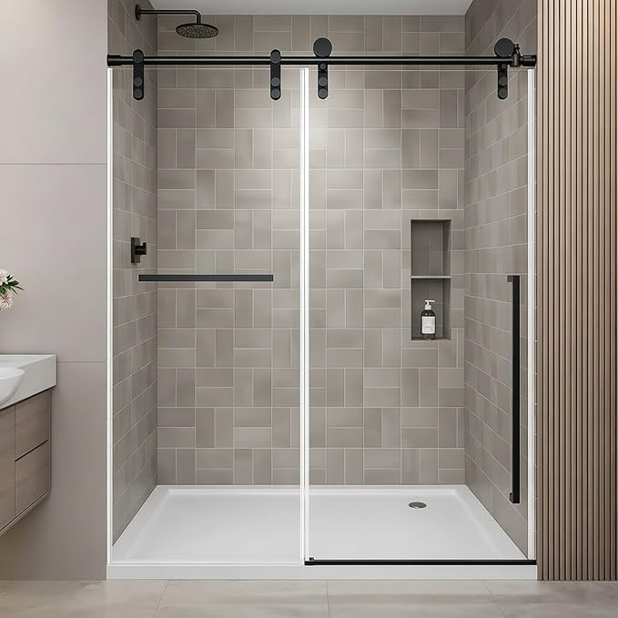 Frameless Shower Door, 56-60" W x 75" H Sliding Shower Glass Door, 5/16" by EGrinbey