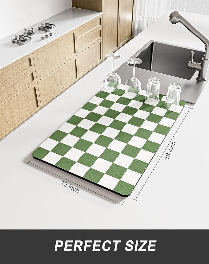 Rnivvi Dish Drying Mat for Kitchen Counter, 12 x 19" Cute Checkered Absorbent - Image 2