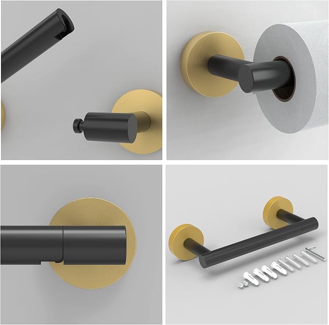 Black and Gold Toilet Paper Holder SUS304 Stainless Steel Double Post Pivoting - Image 4