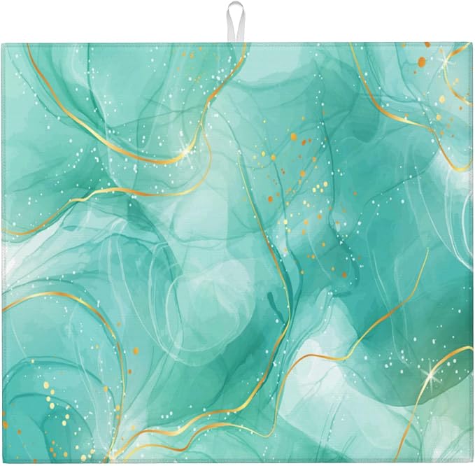 Teal Gold Marble Dish Drying Mat by Unknown