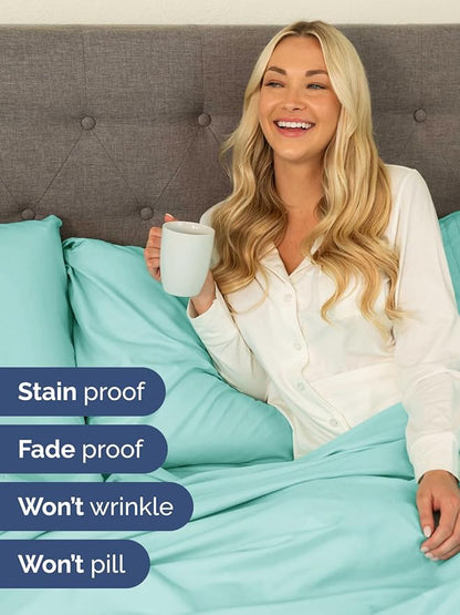 Extra Deep Twin Sheet Set - 4 Piece Breathable & Cooling Sheets - Hotel Luxury Bed Sheets Set - Easy & Secure Fit - Soft, Wrinkle Free & Comfy Sheets Set - Spa Blue Sheet Set with Extra Deep Pockets