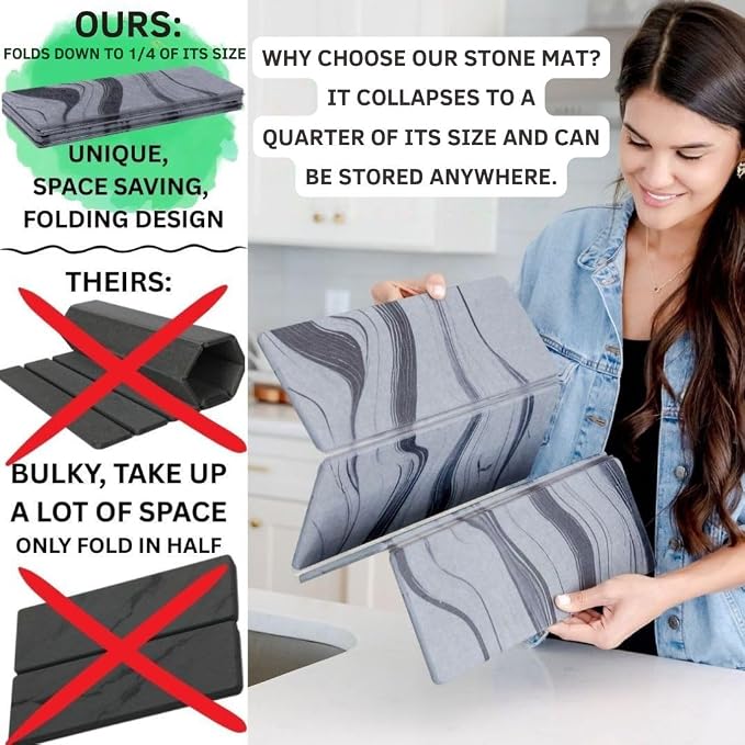 Large Stone Dish Drying Mat for Kitchen Counter | 23.5” L x 15.3” W - Image 2