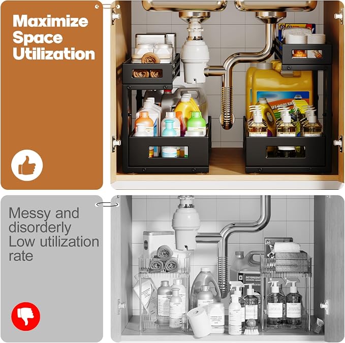 2-Pack 20.47"Deep Under Sink Organizer And Storage, 2-Tier L-Shaped Pull Out - Image 8