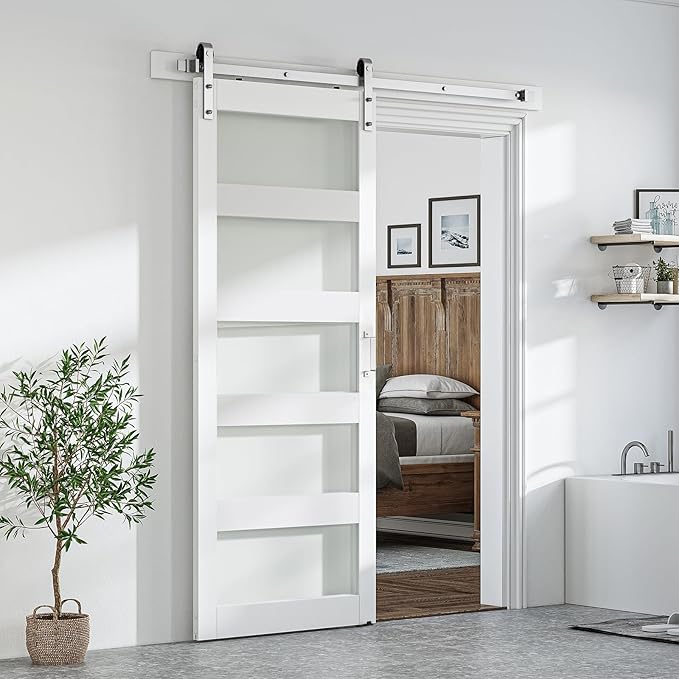SmartStandard 34 x 84 inch Glass Barn Door by SMARTSTANDARD