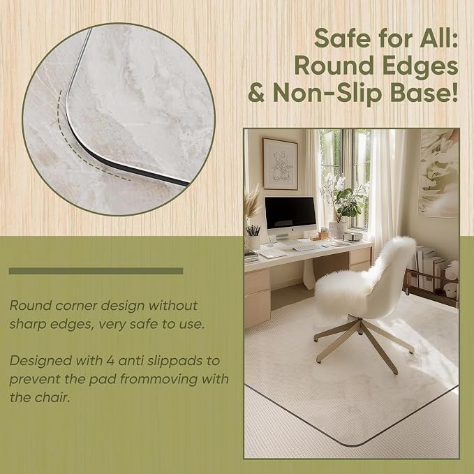 Office Chair Mat for Carpet & Hardwood, Upgraded 45" x 55" Dual Use Tempered - Image 4