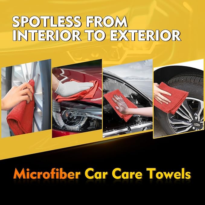 HOMEXCEL Red Shop Towels 100 Pack, Reusable Microfiber Cleaning Cloth Bulk - Image 4