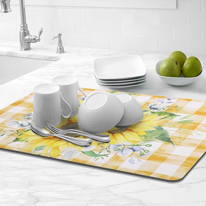 LOKHOM Dish Drying Mat for Kitchen Counter, Vintage Floral Dish Drainer Rack - Image 9