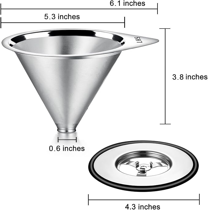 LHS Pour Over Coffee Dripper Stainless Steel Coffee Filter Metal Cone Filter - Image 4