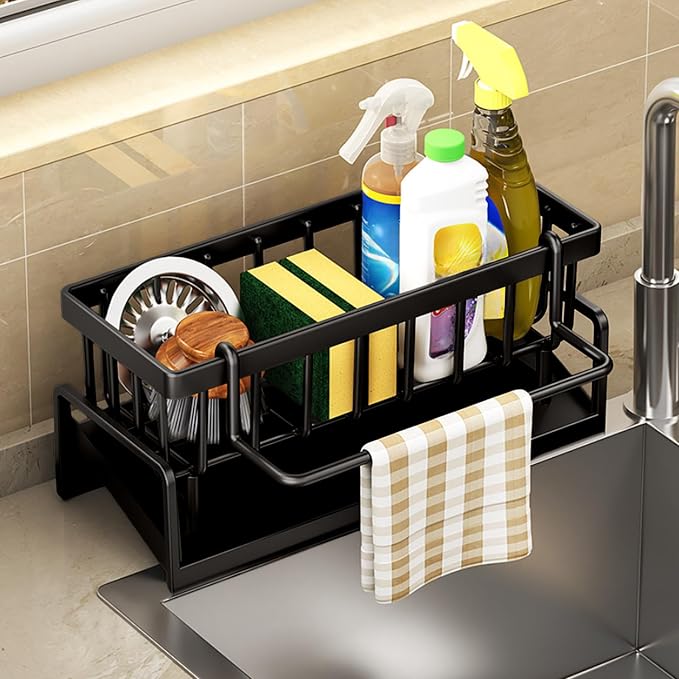 Kitchen Sink Organizer with Drain Tray, Sponge Holder, Brush Storage, by Unknown