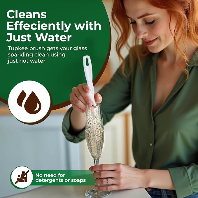 Tupkee Wine Glass Cleaning Brush – Soft Non-Scratch Foam Bristles, Dishwasher - Image 7