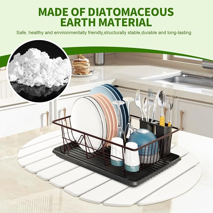 Stone Drying Mat for Kitchen Counter Oval, 23.62"x15.35", Collapsible Quick Dry - Image 5