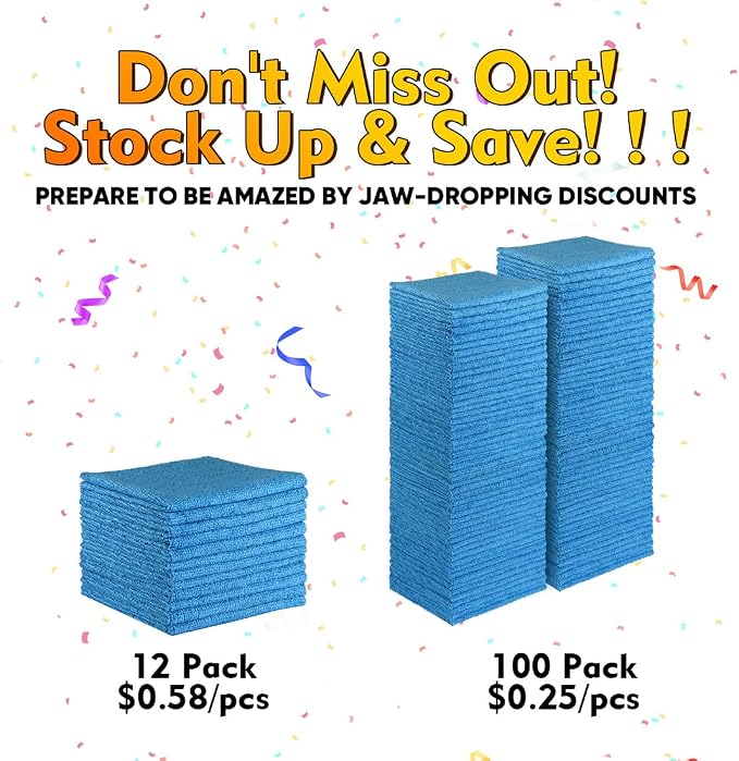 HOMEXCEL Blue Microfiber Cleaning Cloths 100 Pack, Reusable Cleaning Rags Shop - Image 5