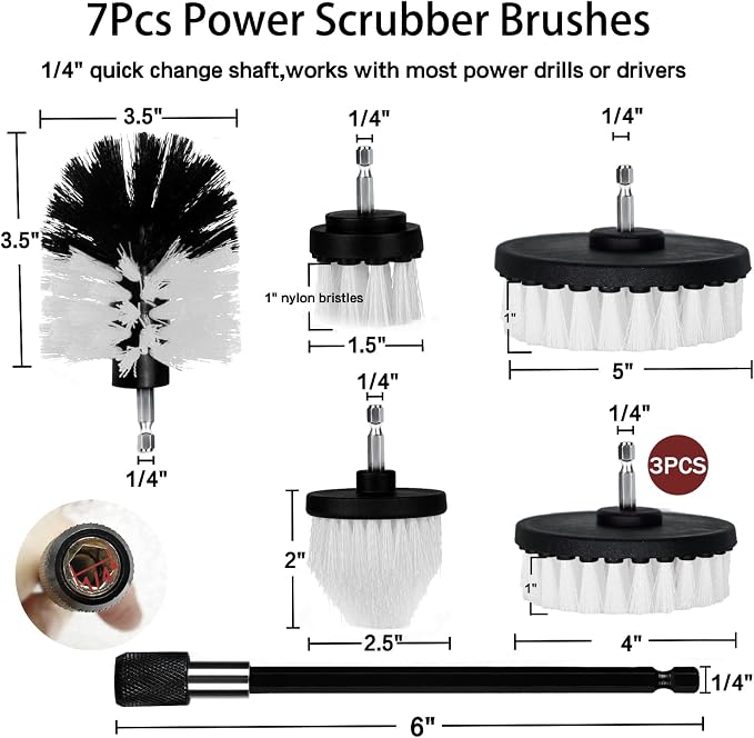 8 Pack Drill Brush Attachment Set, 1/4in Power Scrubber Brush + Extend Long Rod - Image 4